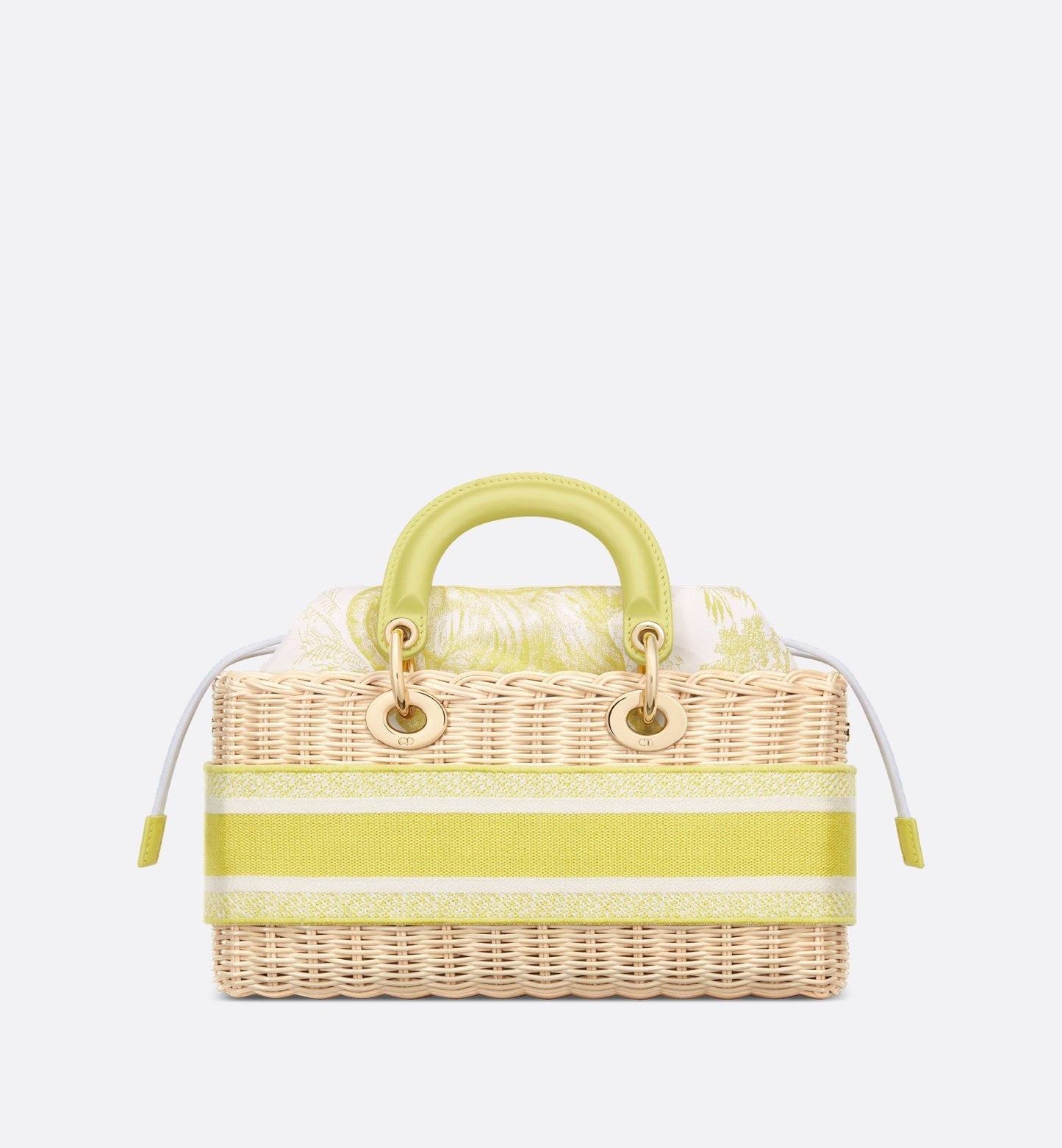 Medium Luxury Dioriviera Lady D-Joy Bag Natural Wicker And Lemon Yellow Toile De Jouy Jacquard