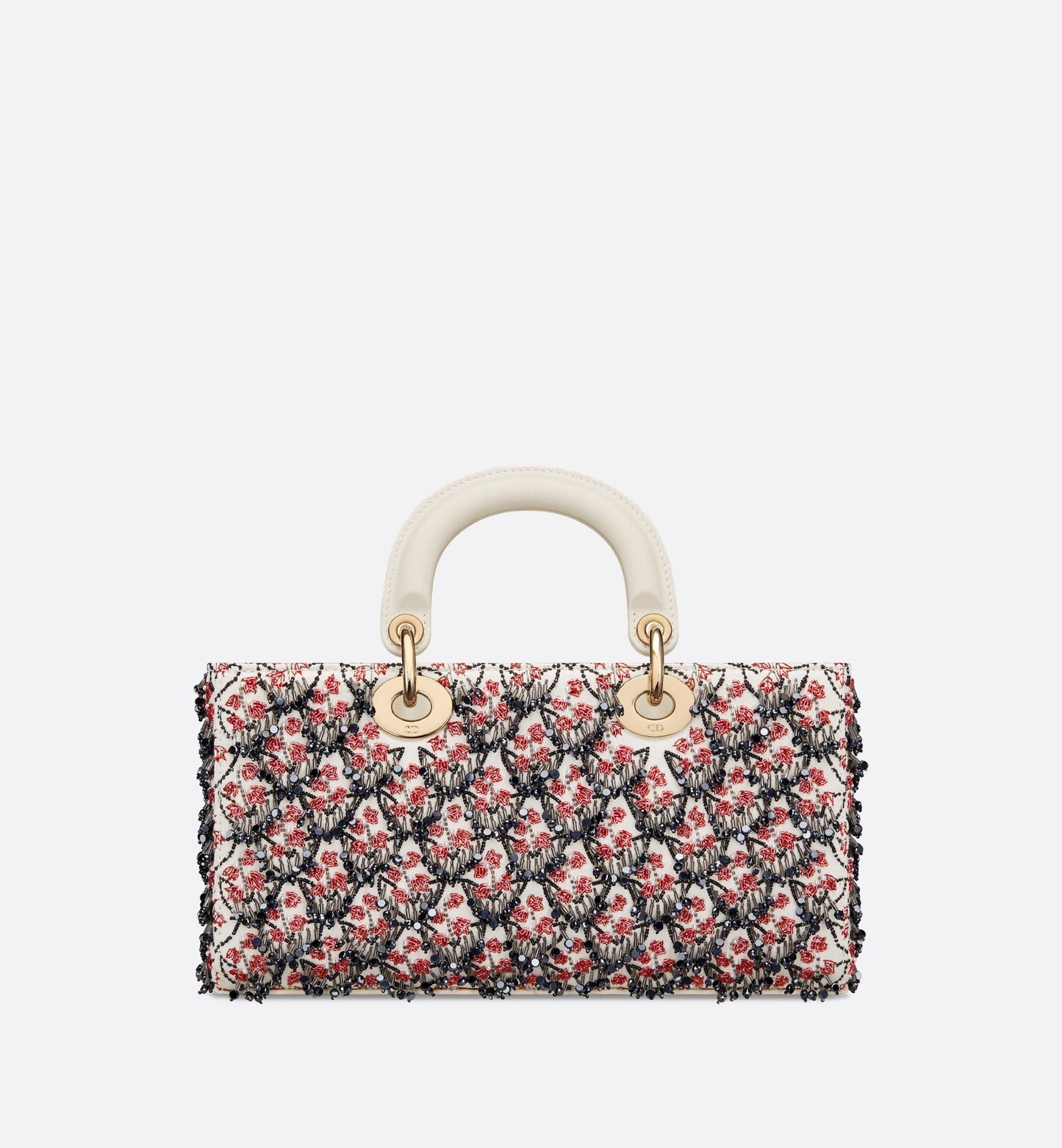 Luxury Dioramour Medium Lady D-Joy Bag White Satin With Black And Red Luxury Dior Lily Of The Valley Embroidery