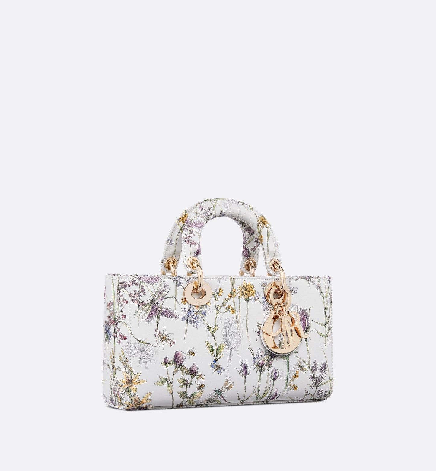 Medium Lady D-Joy Bag White Calfskin With Multicolor Luxury Dior Herbarium Print
