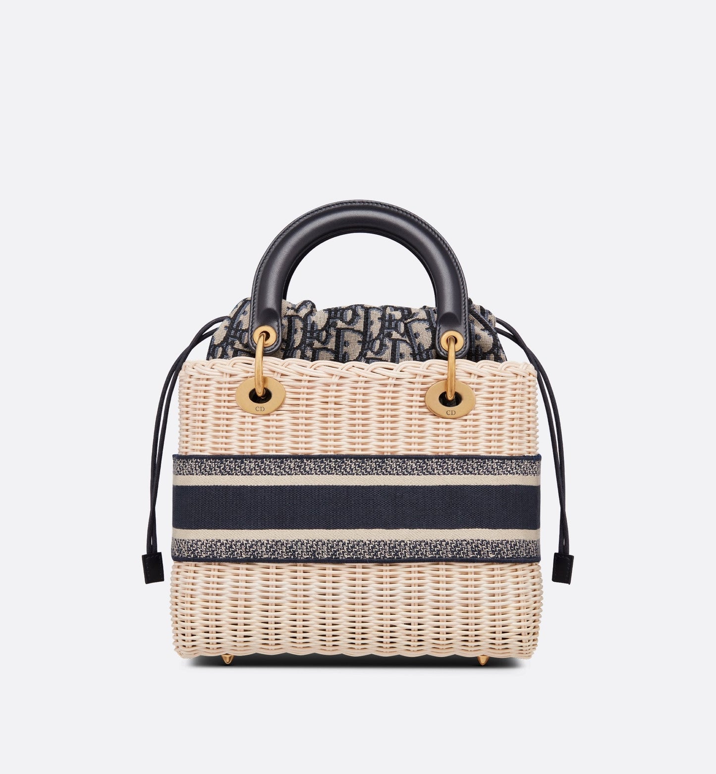 Medium Lady Luxury Dior Bag Natural Wicker And Blue Luxury Dior Oblique Jacquard