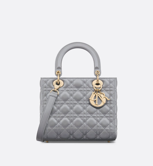 Medium Lady Luxury Dior Bag Opaline Gray Pearlescent Cannage Lambskin