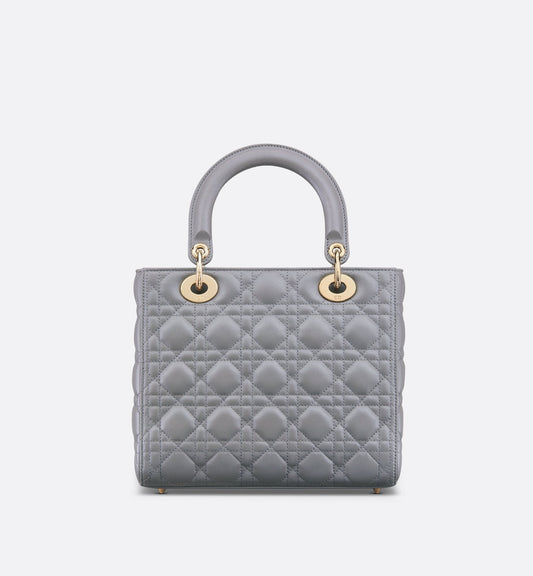 Medium Lady Luxury Dior Bag Opaline Gray Pearlescent Cannage Lambskin