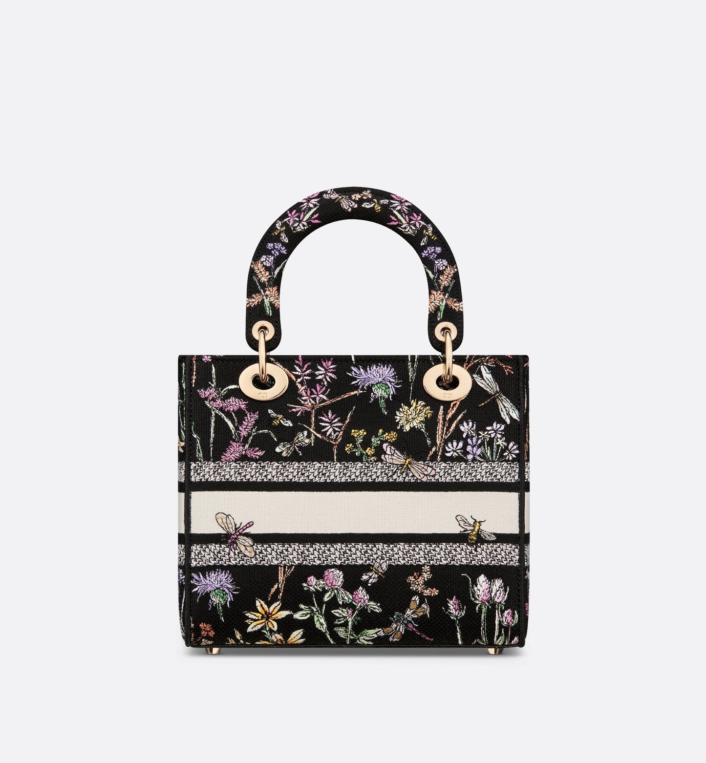 Medium Lady D-Lite Bag Black Multicolor Luxury Dior Herbarium Embroidery