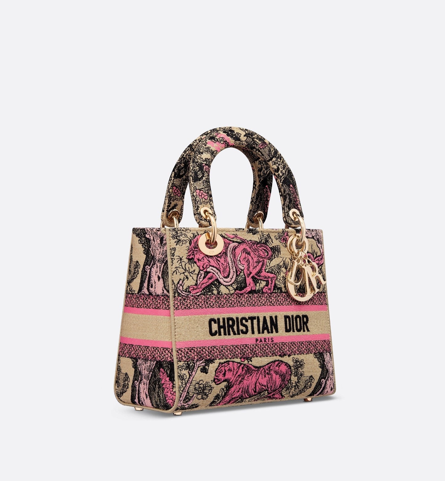 Medium Luxury Dioriviera Lady D-Lite Bag Raffia With Candy Pink Toile De Jouy Sauvage Embroidery