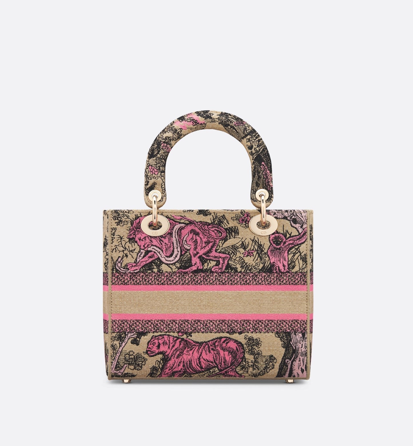Medium Luxury Dioriviera Lady D-Lite Bag Raffia With Candy Pink Toile De Jouy Sauvage Embroidery