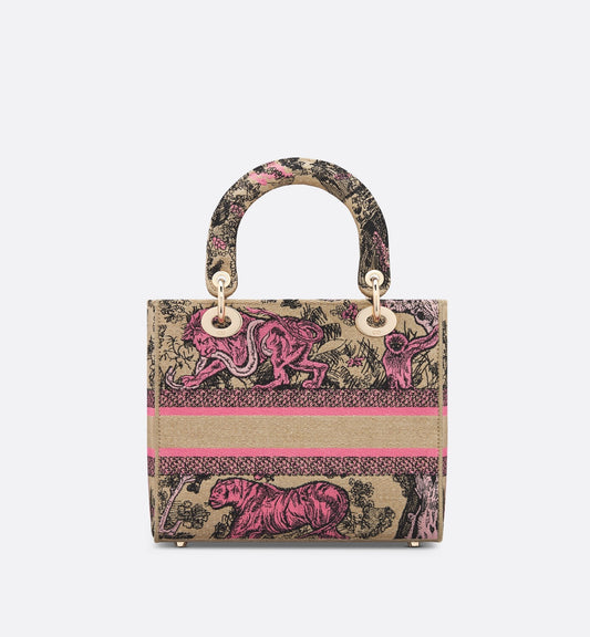 Medium Luxury Dioriviera Lady D-Lite Bag Raffia With Candy Pink Toile De Jouy Sauvage Embroidery
