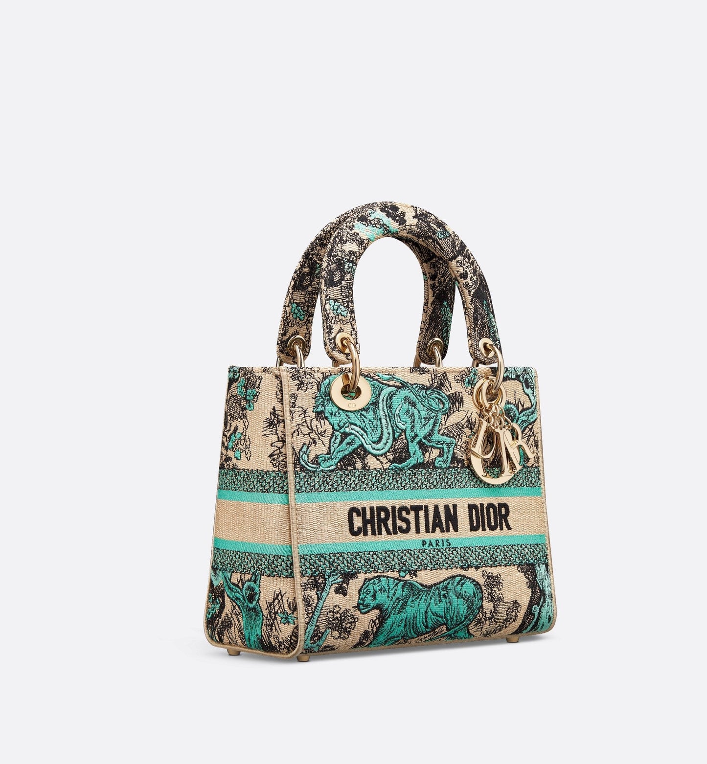 Medium Luxury Dioriviera Lady D-Lite Bag Raffia With Aquamarina Toile De Jouy Sauvage Embroidery