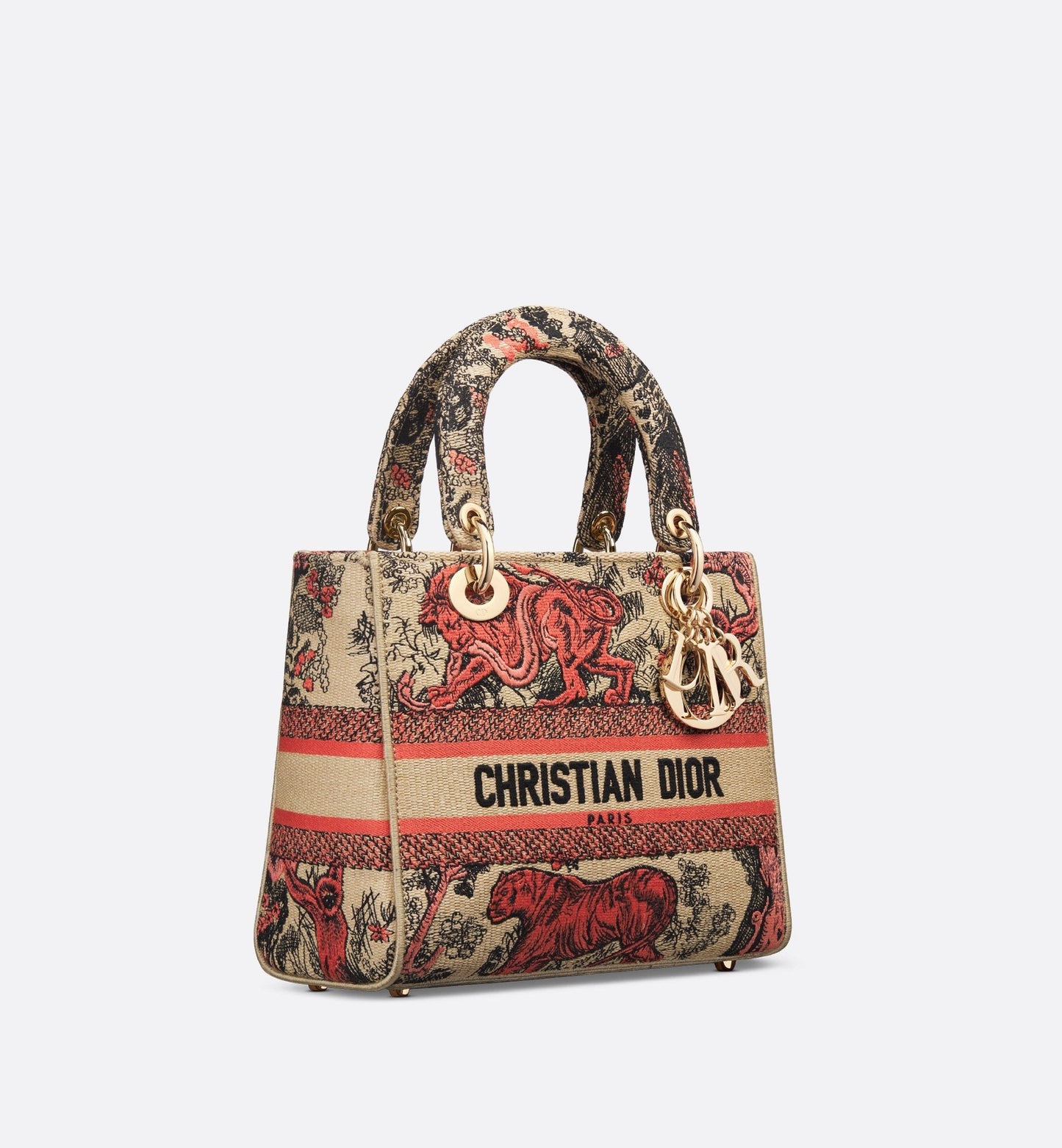 Medium Luxury Dioriviera Lady D-Lite Bag Raffia With Coral Toile De Jouy Sauvage Embroidery
