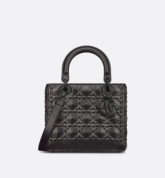 Medium Lady Luxury Dior Bag Black Cannage Calfskin With Diamond Motif