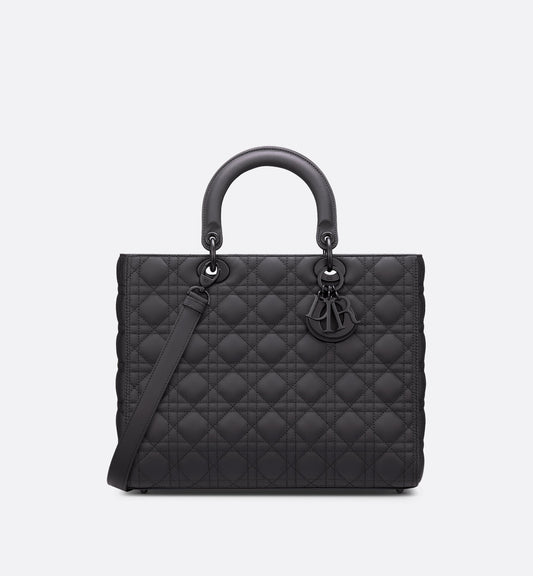 Large Lady Luxury Dior Bag Black Ultramatte Cannage Calfskin