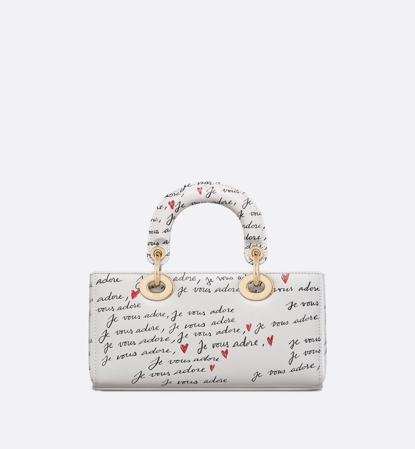 Luxury Dioramour Small Lady D-Joy Bag White Calfskin With Black And Red Je Vous Adore Print