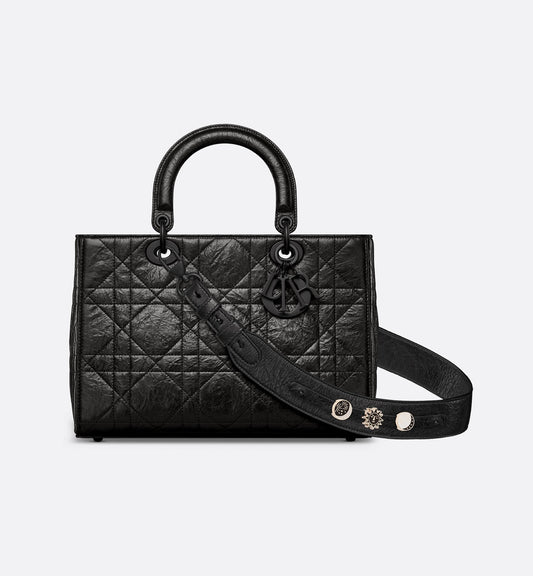 Medium Lady D-Sire My AbcLuxury Dior Bag Black Macrocannage Crinkled Calfskin