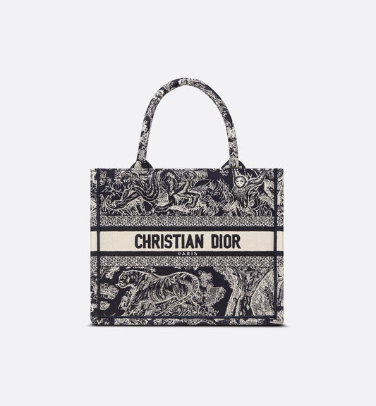Small Luxury Dior Book Tote Blue and White Toile de Jouy Reverse Embroidery