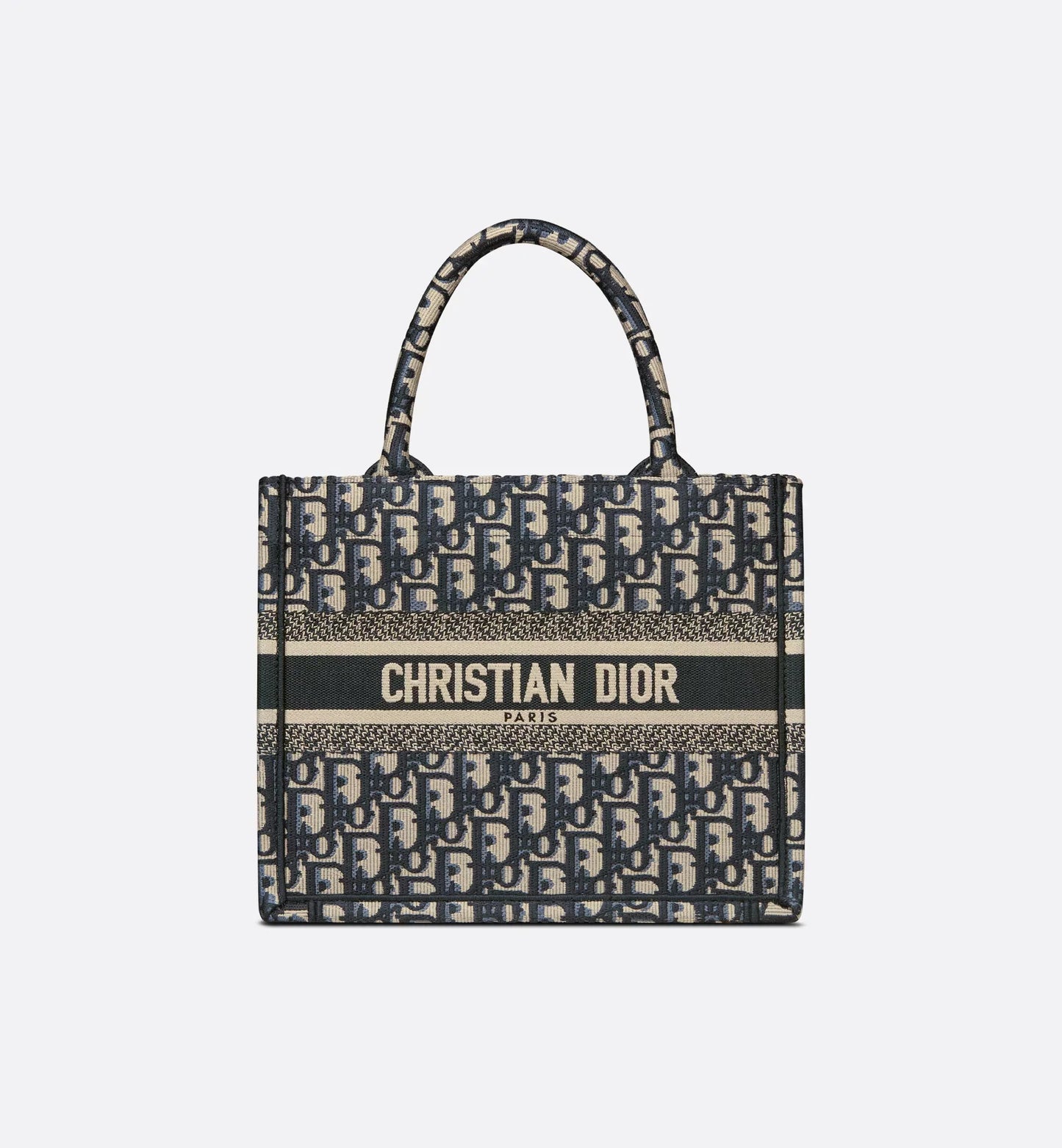Small Luxury Dior Book Tote Ecru and Blue Luxury Dior Oblique Embroidery