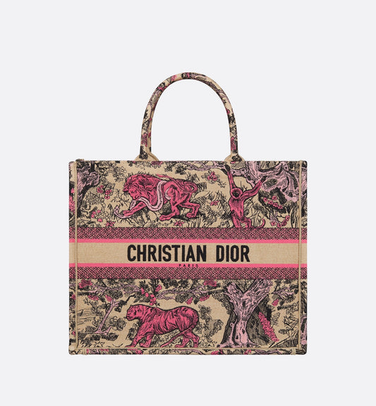Large Luxury Dioriviera Luxury Dior Book Tote Raffia With Candy Pink Toile De Jouy Sauvage Embroidery