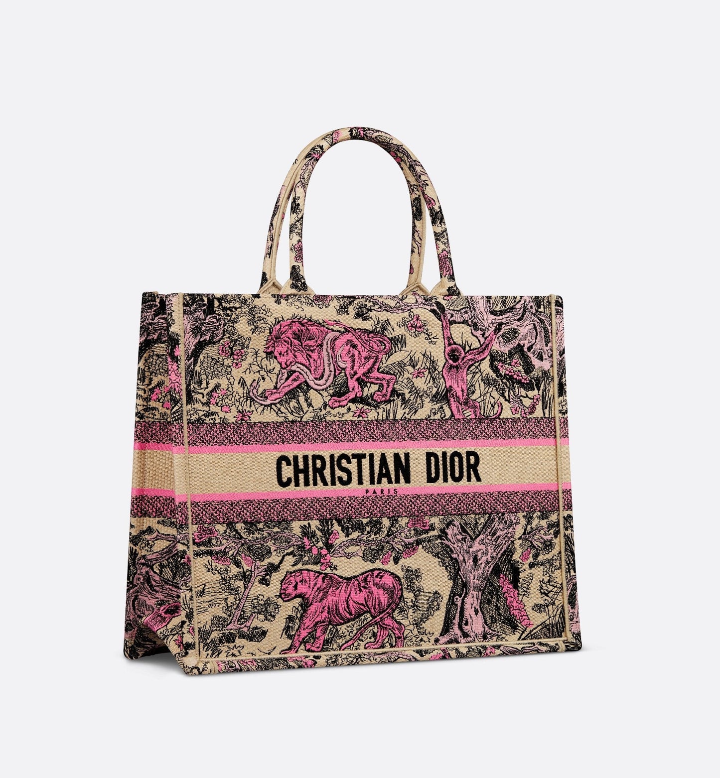 Large Luxury Dioriviera Luxury Dior Book Tote Raffia With Candy Pink Toile De Jouy Sauvage Embroidery