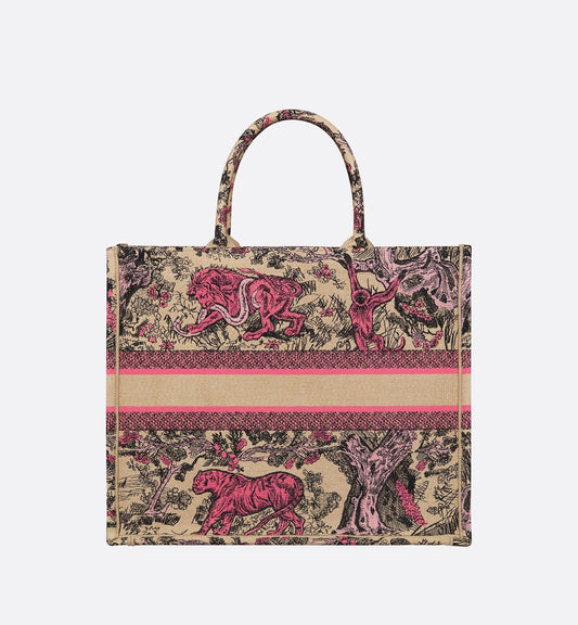 Large Luxury Dioriviera Luxury Dior Book Tote Raffia With Candy Pink Toile De Jouy Sauvage Embroidery