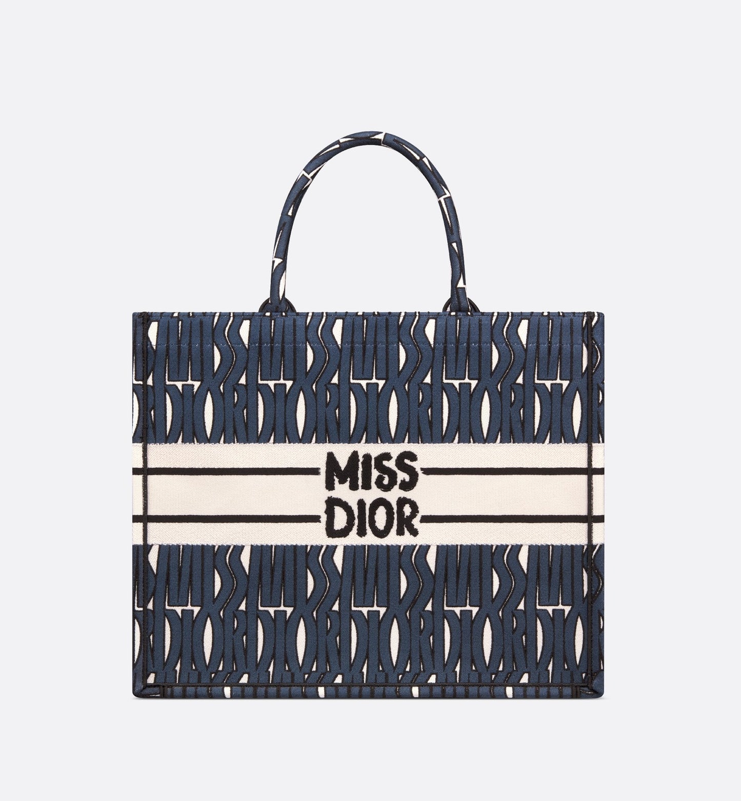 Large Luxury Dior Book Tote Blue And White Miss Luxury Dior Allover Embroidery