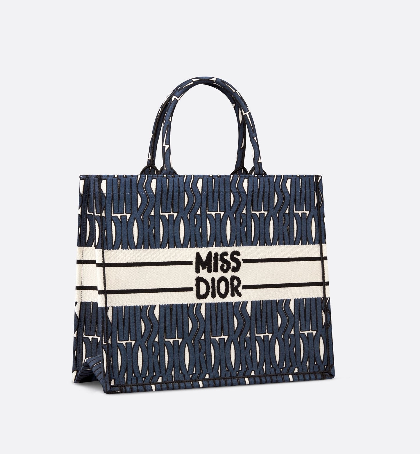 Large Luxury Dior Book Tote Blue And White Miss Luxury Dior Allover Embroidery