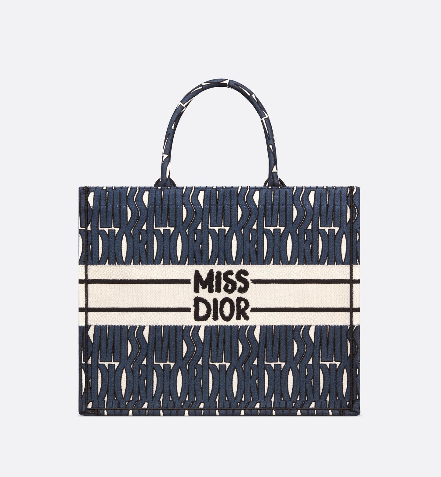 Large Luxury Dior Book Tote Blue And White Miss Luxury Dior Allover Embroidery