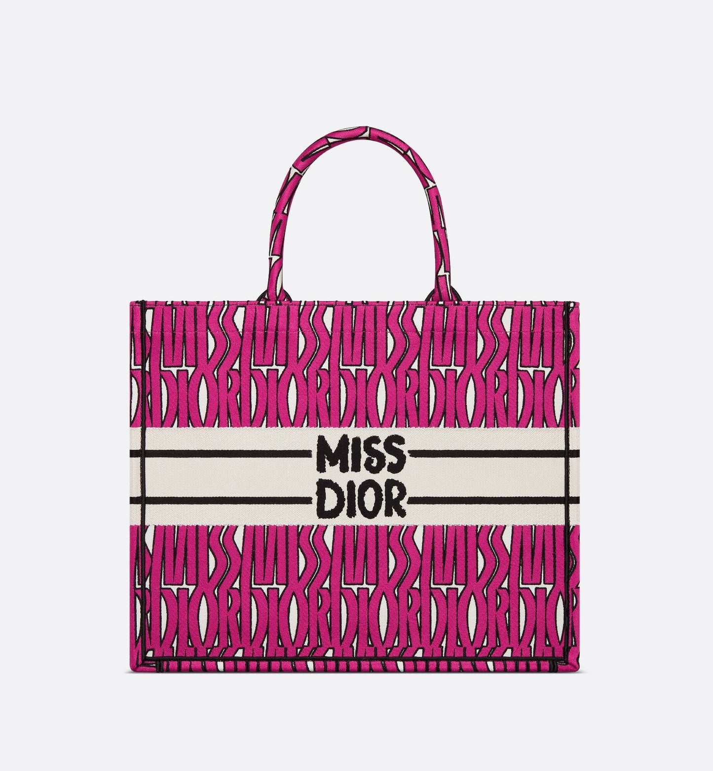 Large Luxury Dior Book Tote Fuchsia And Black Miss Luxury Dior Allover Embroidery
