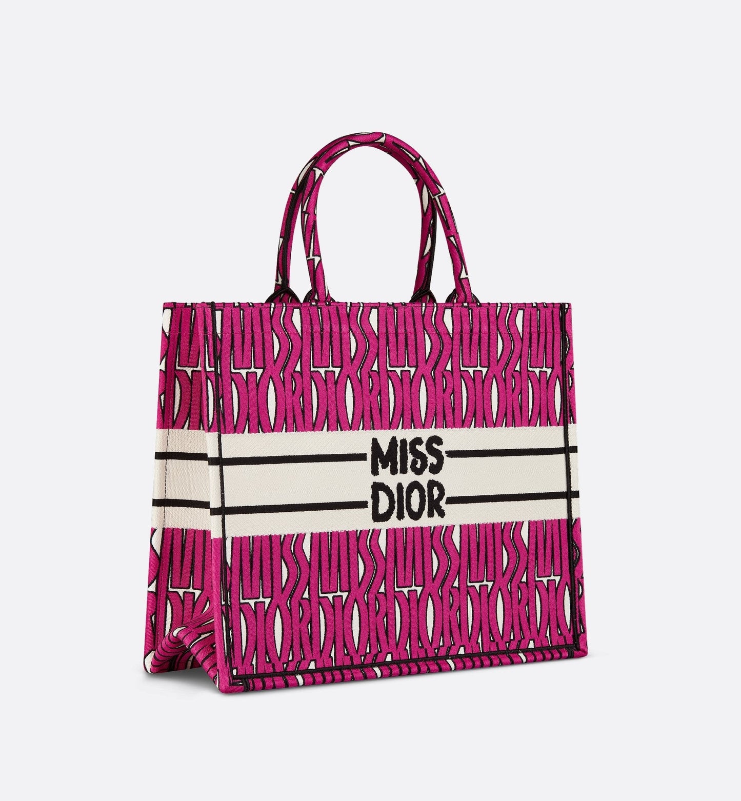 Large Luxury Dior Book Tote Fuchsia And Black Miss Luxury Dior Allover Embroidery