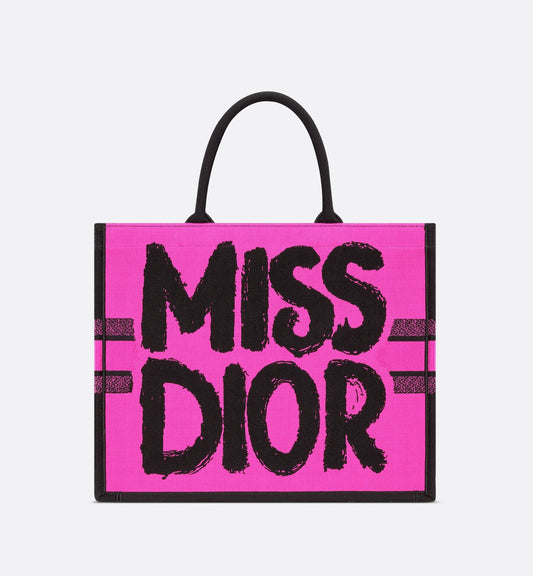Large Luxury Dior Book Tote Two Tone Fuchsia And Purple Miss Luxury Dior Graffiti Embroidery