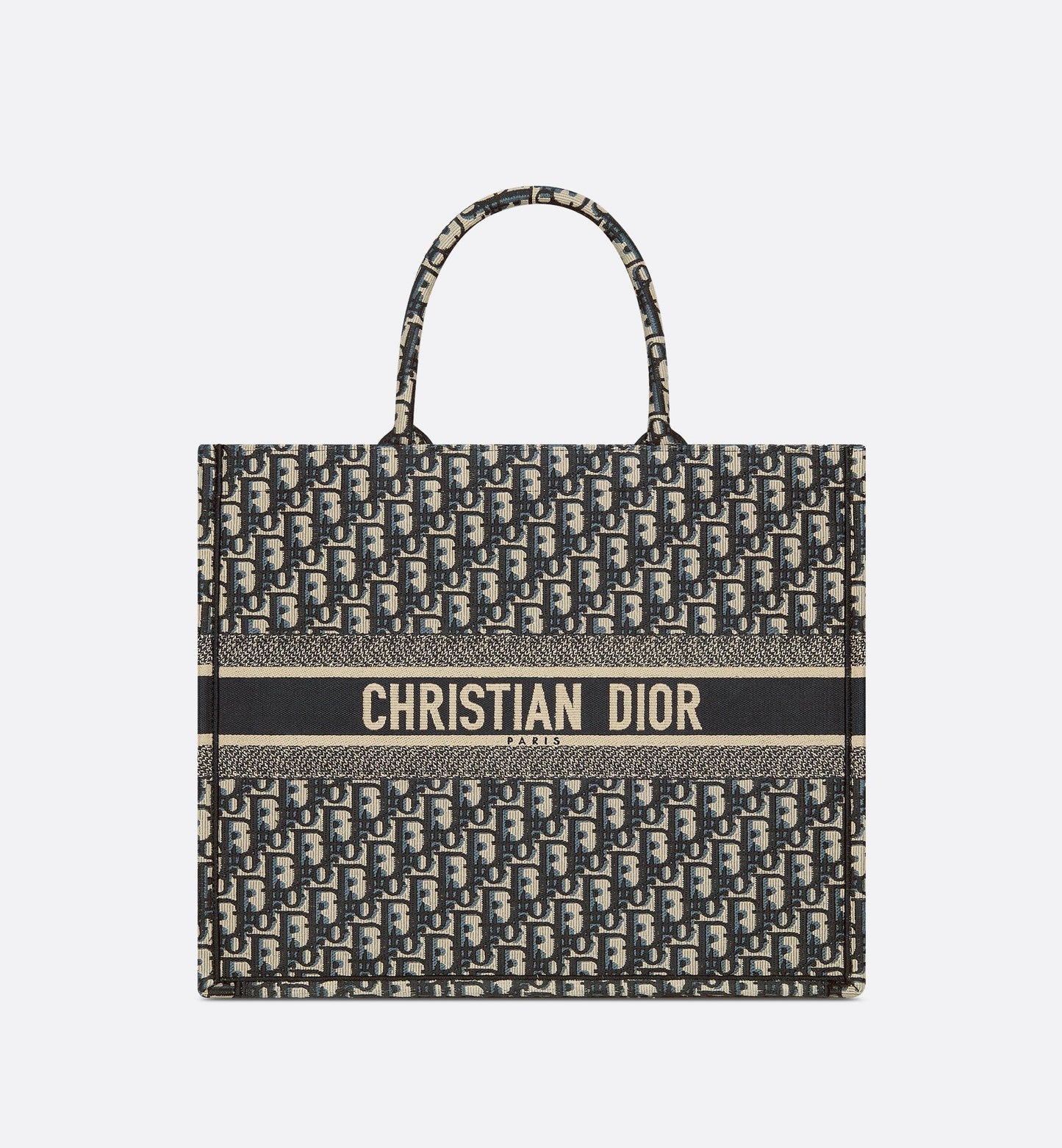 Large Luxury Dior Book Tote Ecru And Blue Luxury Dior Oblique Embroidery