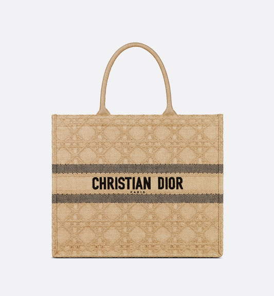 Large Luxury Dior Book Tote Natural Cannage Raffia