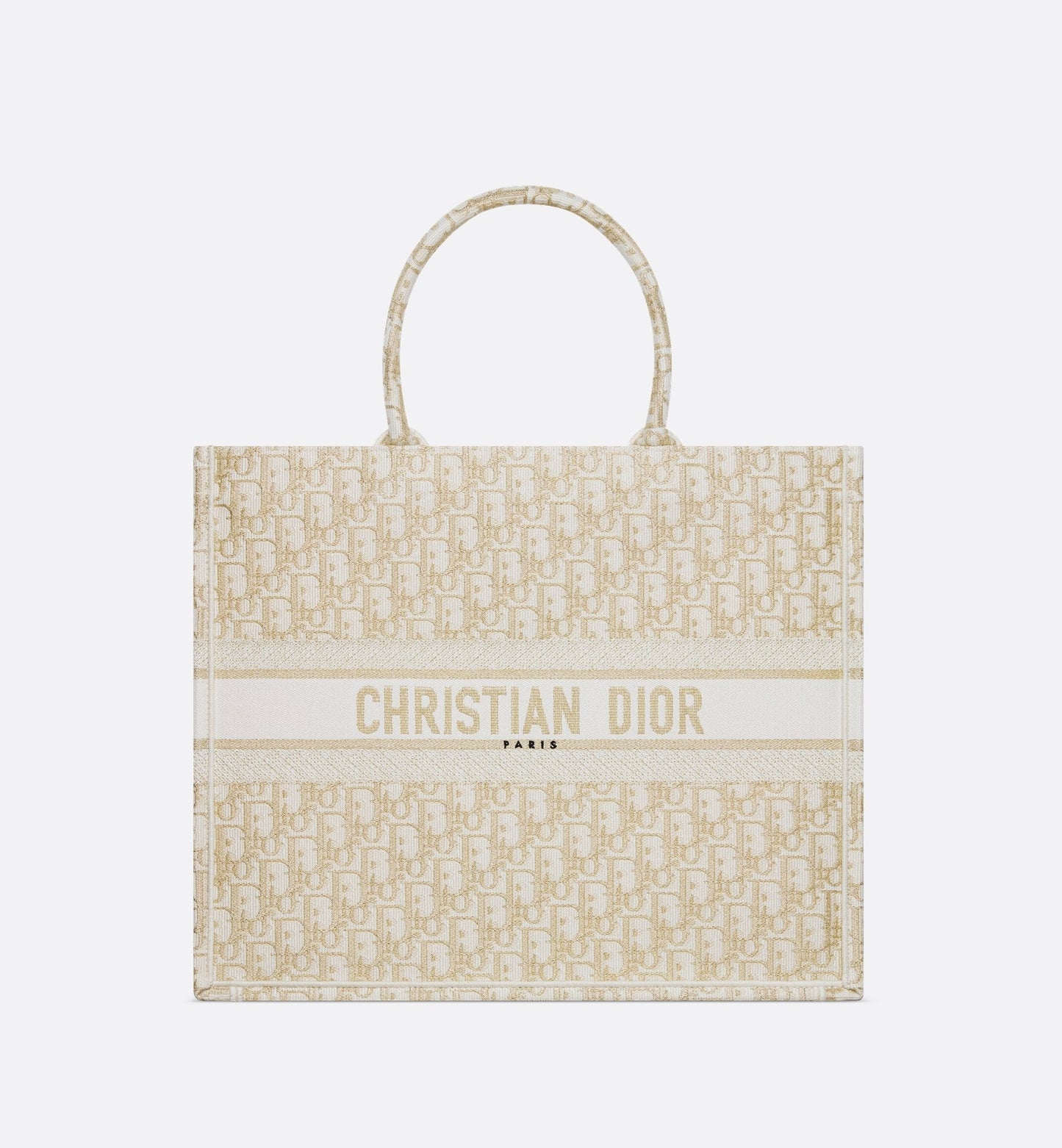 Large Luxury Dior Book Tote White And Gold Tone Oblique Embroidery