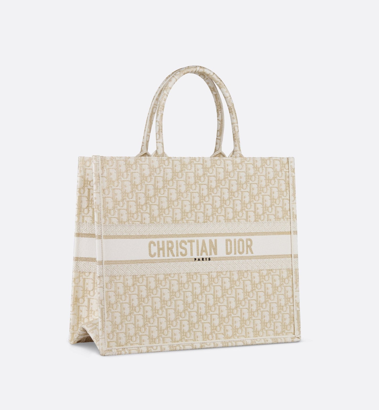 Large Luxury Dior Book Tote White And Gold Tone Oblique Embroidery