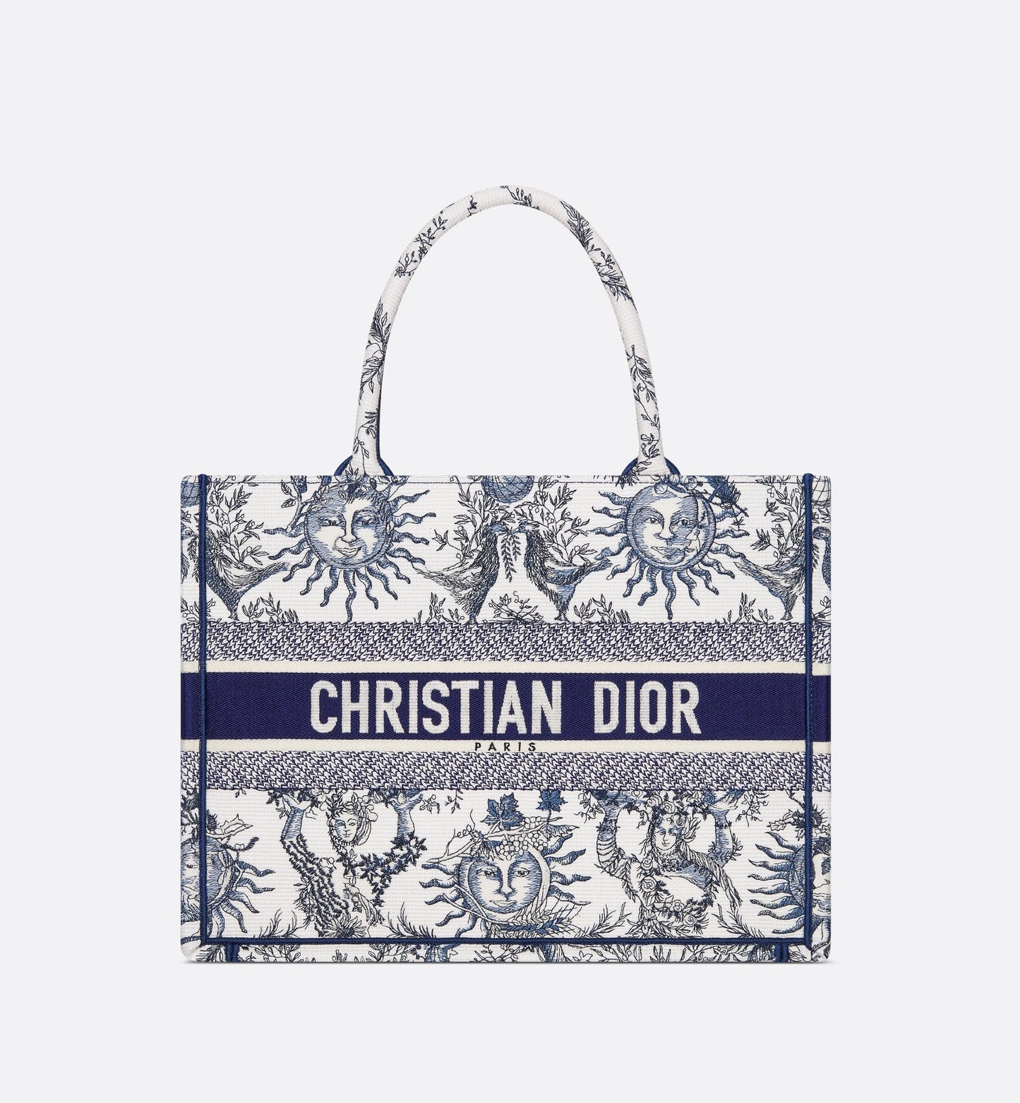 Medium Luxury Dior Book Tote White And Navy Blue Toile De Jouy Soleil Embroidery