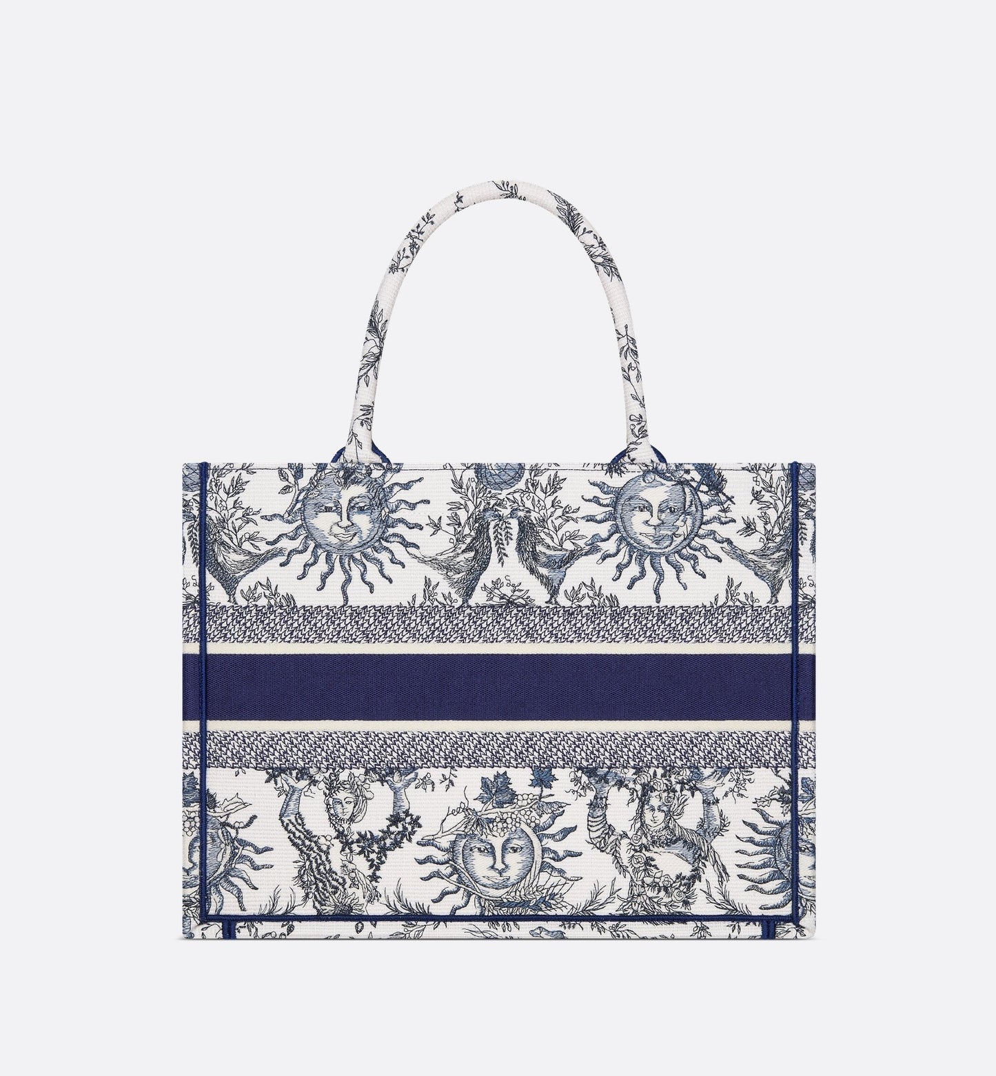 Medium Luxury Dior Book Tote White And Navy Blue Toile De Jouy Soleil Embroidery