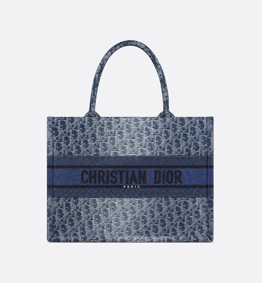 Medium Luxury Dior Book Tote Blue Denim Luxury Dior Oblique Jacquard