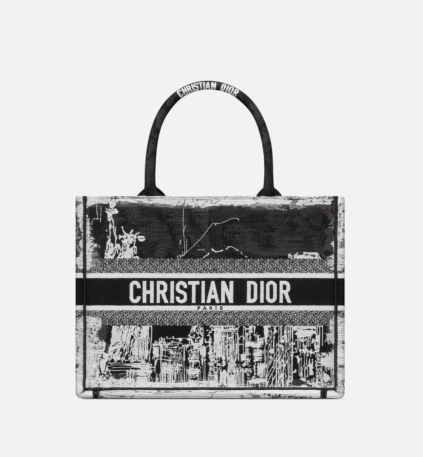 Medium Luxury Dior Book Tote White And Black New York Embroidery