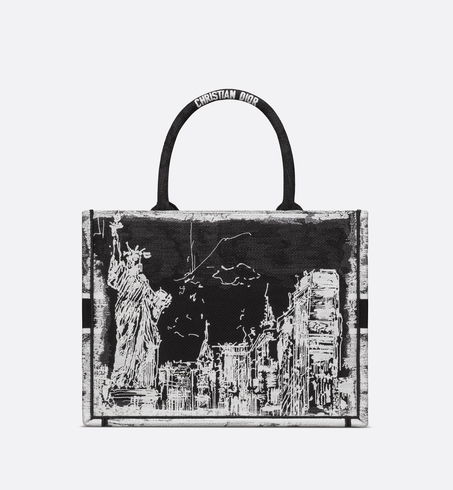 Medium Luxury Dior Book Tote White And Black New York Embroidery