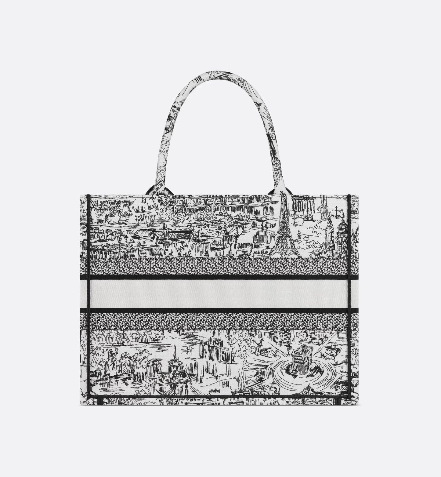 Medium Luxury Dior Book Tote White and Black Paris Allover Embroidery