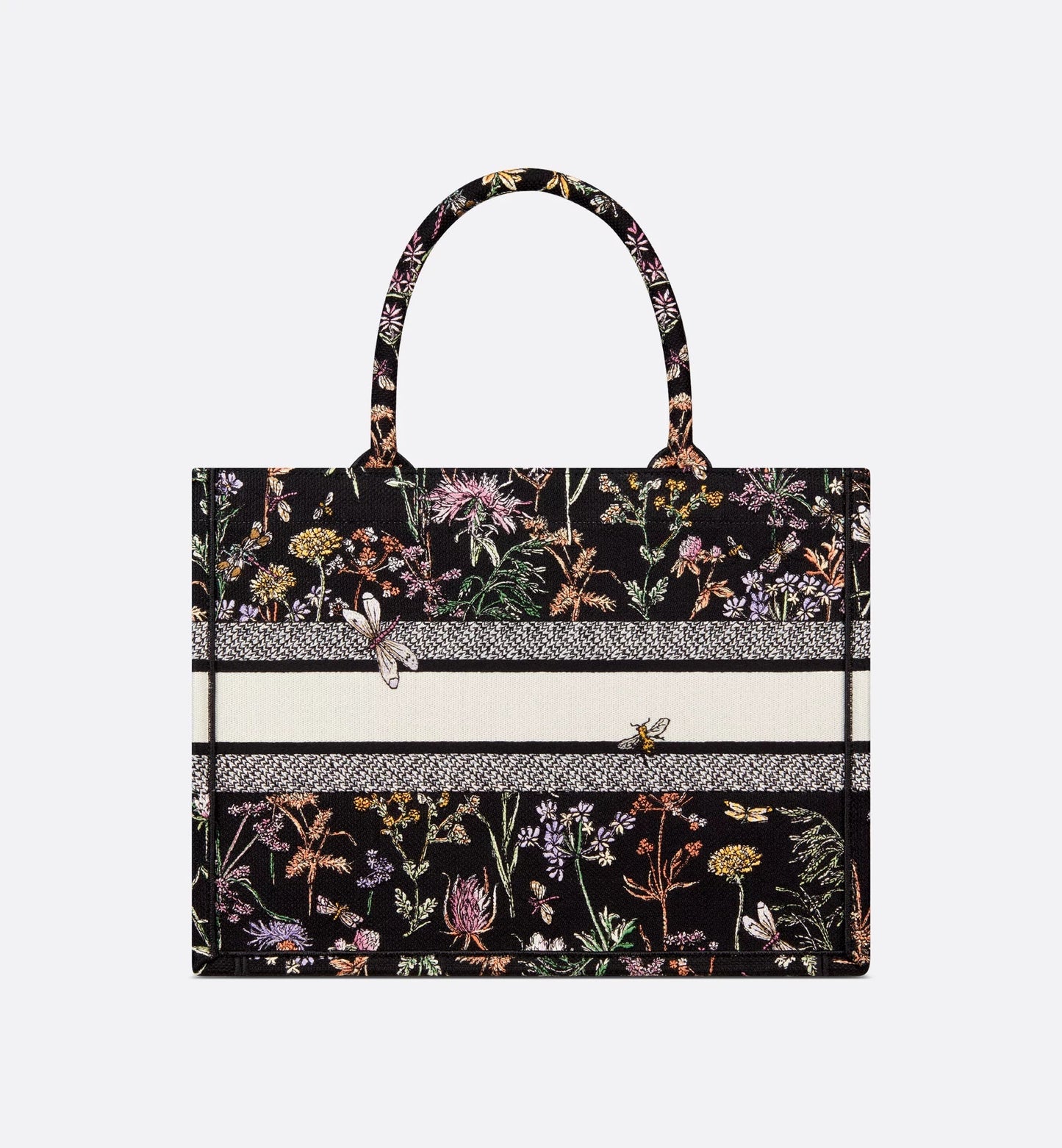Medium Luxury Dior Book Tote Black Multicolor Luxury Dior Herbarium Embroidery