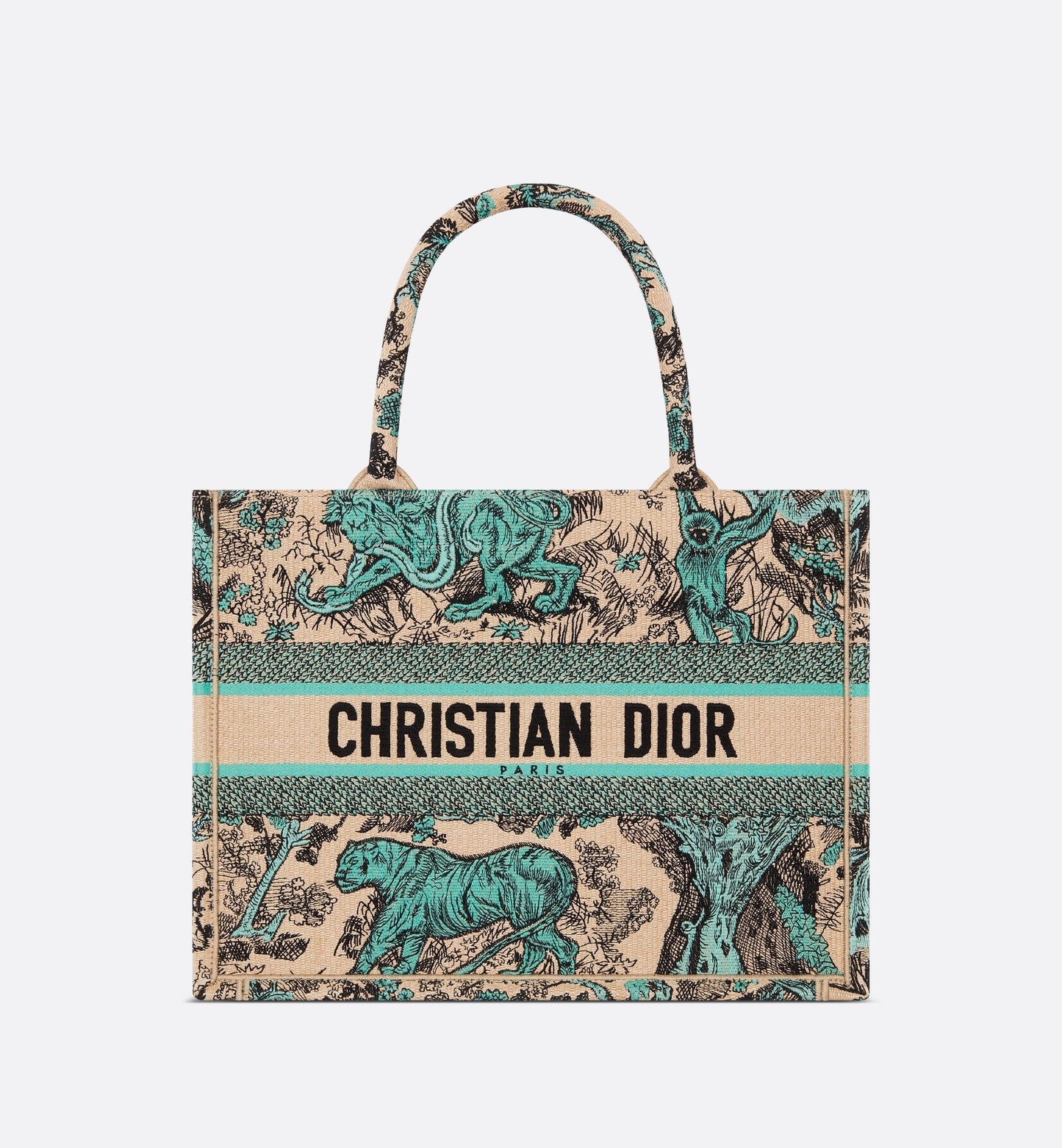 Medium Luxury Dioriviera Luxury Dior Book Tote Raffia With Aquamarina Toile De Jouy Sauvage Embroidery