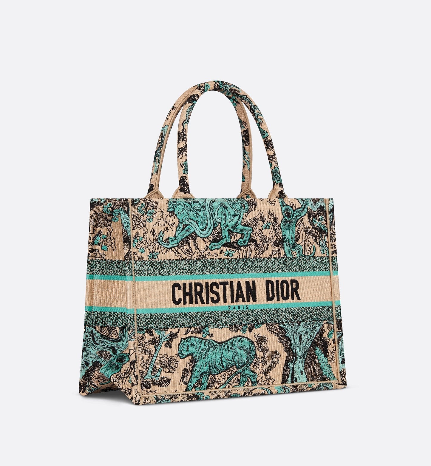 Medium Luxury Dioriviera Luxury Dior Book Tote Raffia With Aquamarina Toile De Jouy Sauvage Embroidery