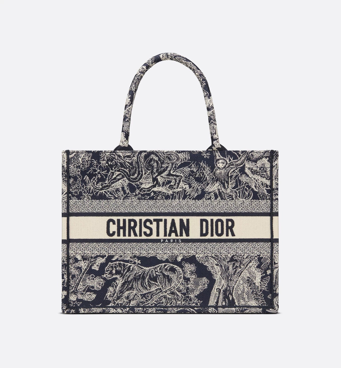 Medium Luxury Dior Book Tote Blue and Ecru Toile de Jouy Reverse Embroidery