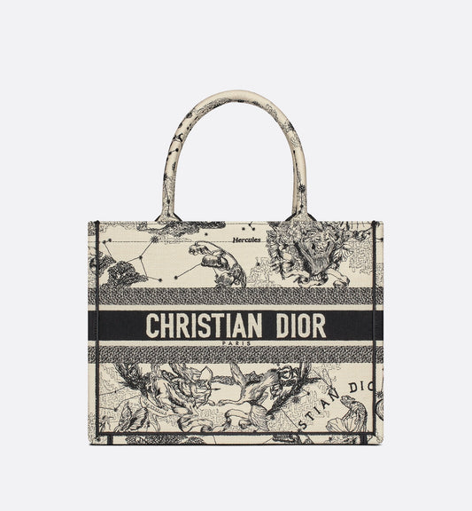 Medium Luxury Dior Book Tote Latte And Black Luxury Dior Zodiac Embroidery