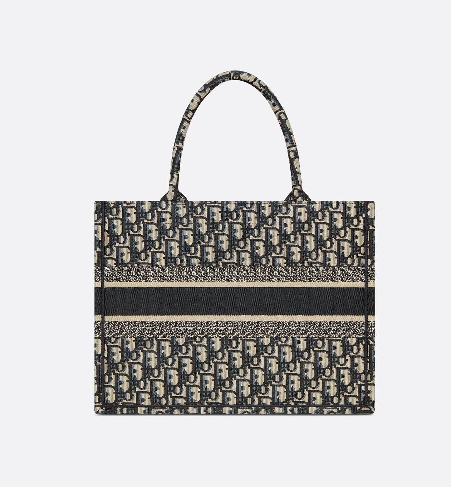 Medium Luxury Dior Book Tote Ecru and Blue Luxury Dior Oblique Embroidery