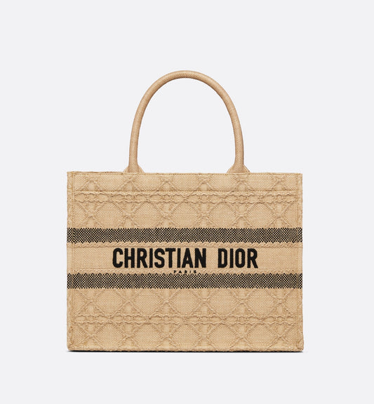 Medium Luxury Dior Book Tote Natural Cannage Raffia
