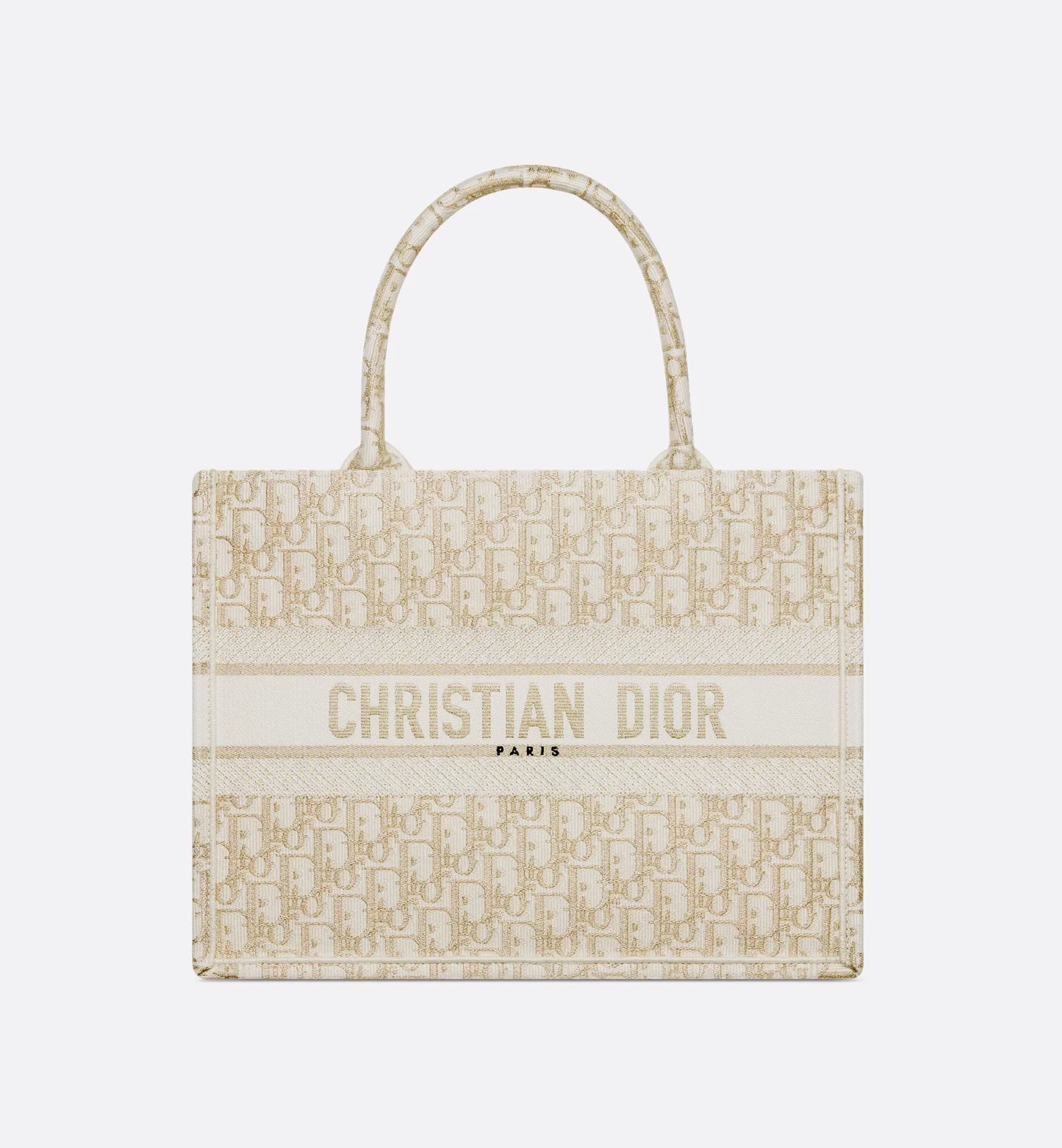 Medium Luxury Dior Book Tote White and Gold-Tone Luxury Dior Oblique Embroidery
