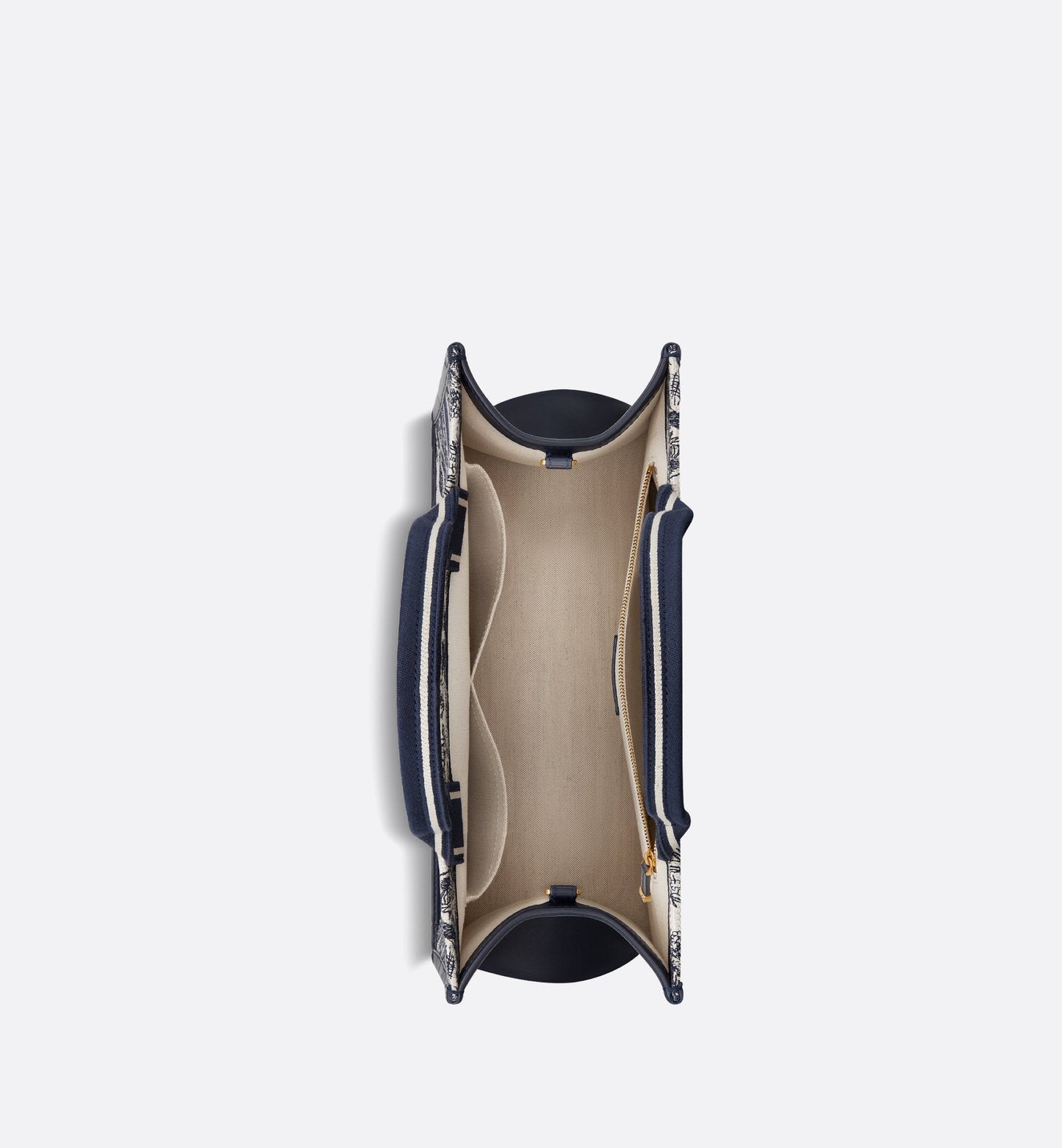 Medium Luxury Dior Book Tote White And Navy Blue Toile De Jouy Sauvage Embroidery With Navy Blue Calfskin