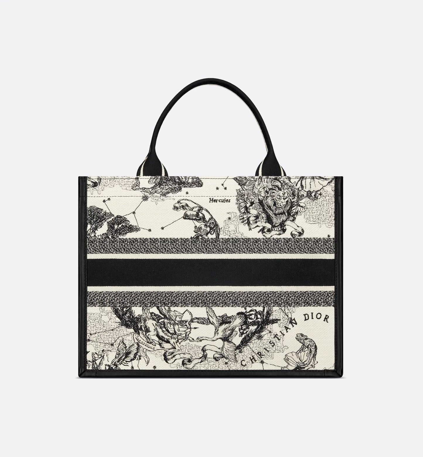Medium Luxury Dior Book Tote Latte and Black Luxury Dior Zodiac Embroidery with Black Calfskin