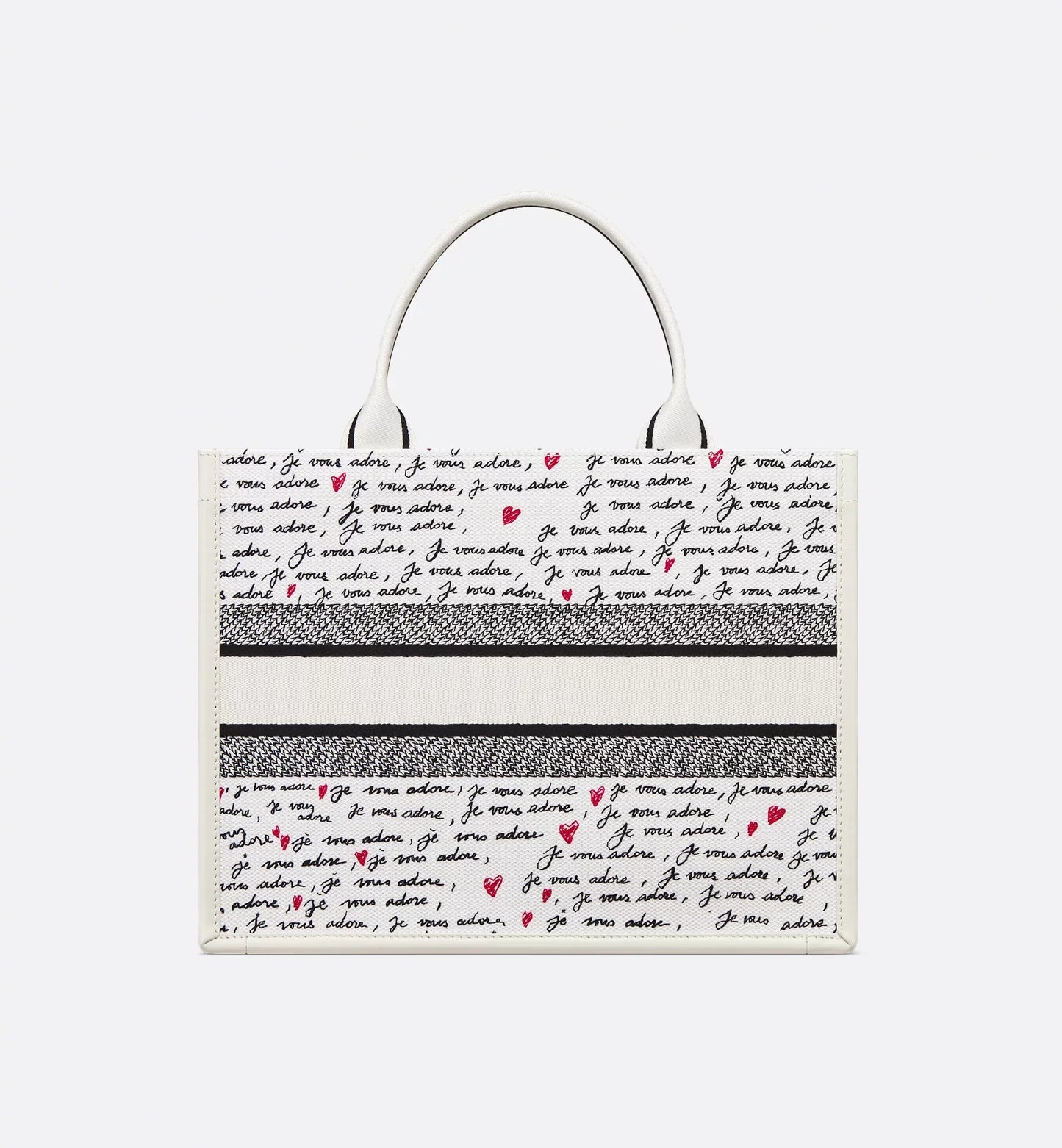 Luxury Dioramour Medium Luxury Dior Book Tote White Embroidery with Black and Red Je Vous Adore Motif and White Calfskin