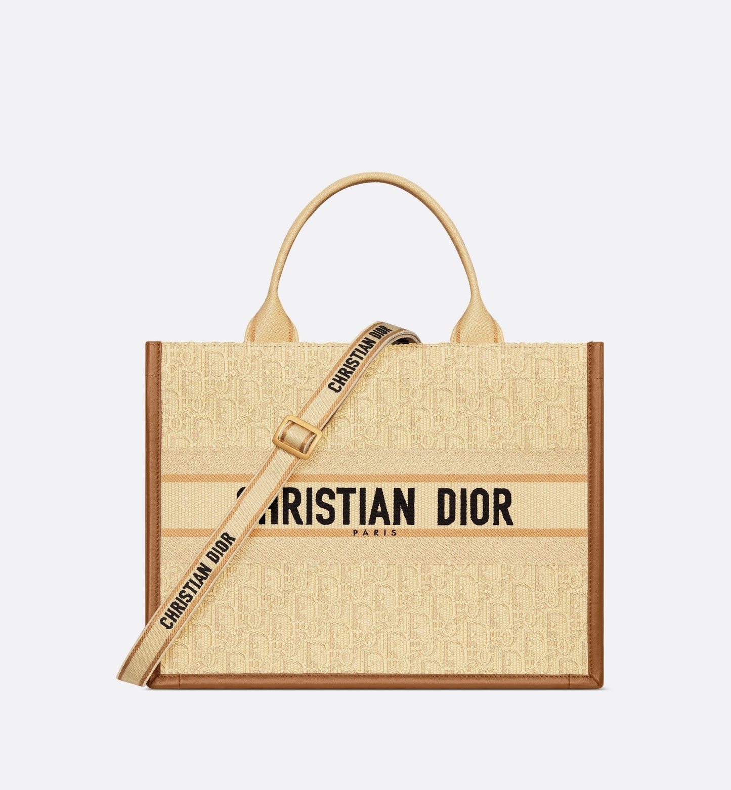 Medium Luxury Dior Book Tote Beige Luxury Dior Oblique Embroidered Raffia And Camel Calfskin