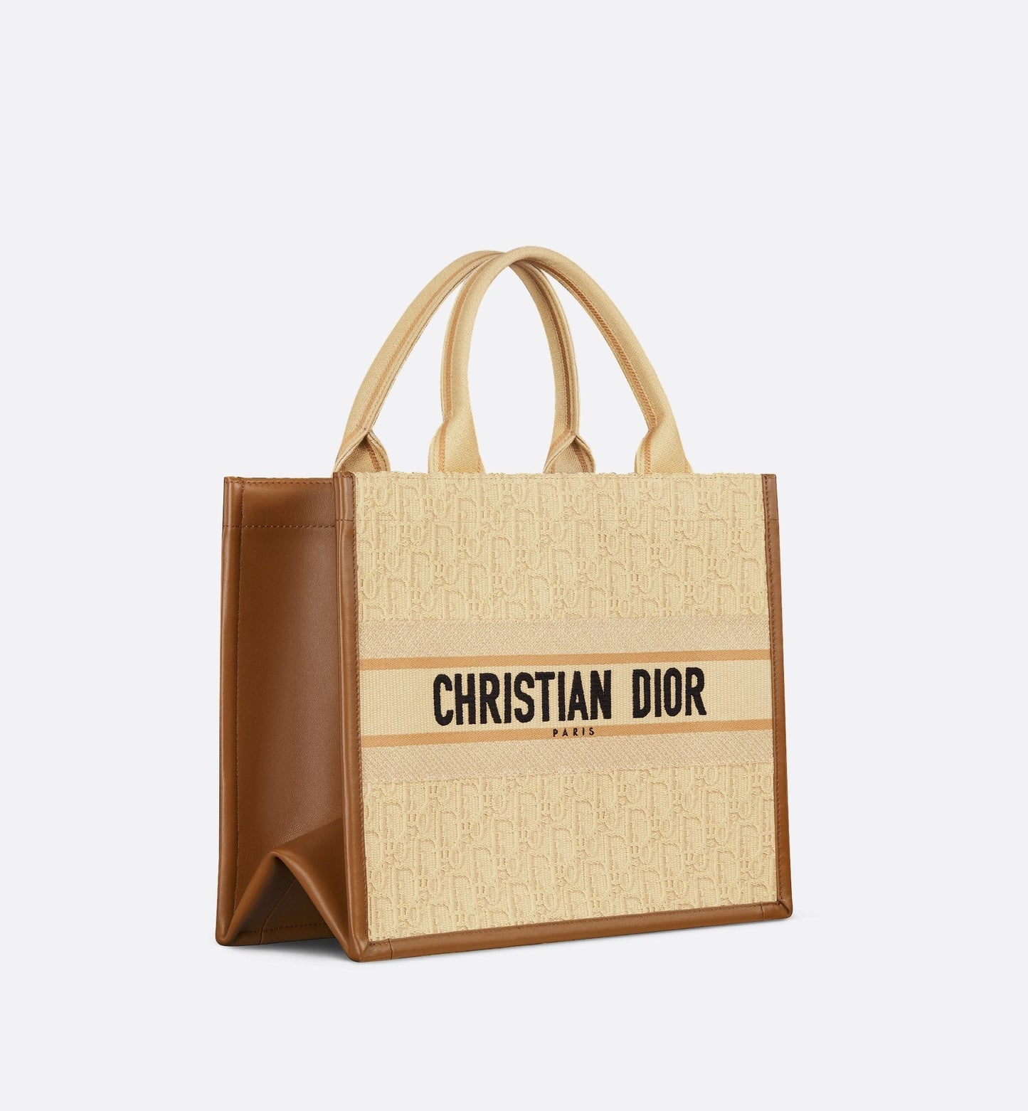 Medium Luxury Dior Book Tote Beige Luxury Dior Oblique Embroidered Raffia And Camel Calfskin